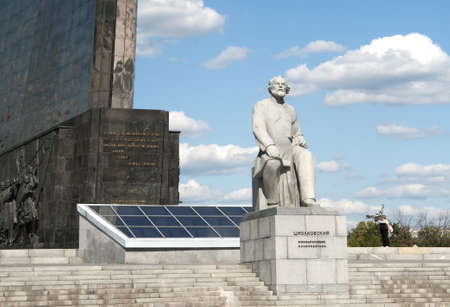 Moscow,Russia - August 23, 2011: Cosmonautics museum. Tsyolkovskiy monument.のeditorial素材