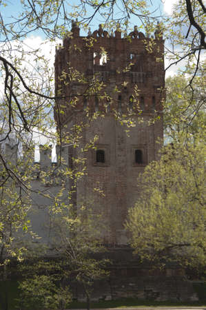 Novodevichiy monastery tower and fragment of the wallの写真素材