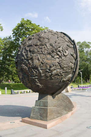 Universe globe on a Cosmos Heroes Alley near VVC in Moscowのeditorial素材