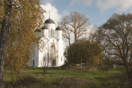 The Archangel Michael church in Mikulino village, the end of XIV century. Russia, Moscow region.の写真素材