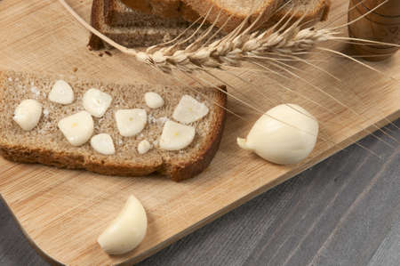 Rye bread with garlic and salt - traditional appetizer