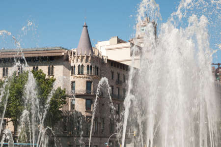 Barcelona, Spain, Catalonia square (Placa de Catalunya), buildings and fountainsのeditorial素材