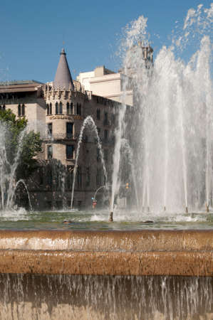 Barcelona, Spain, Catalonia square (Placa de Catalunya), buildings and fountainsのeditorial素材