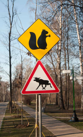 Road signs in Sokolniki  park, Moscow, Russiaの写真素材