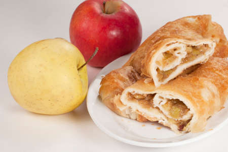 Strudel cake with apples, closeup shot, local focusの写真素材