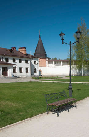 Staritsky Holy Dormition monastery, Russia, Tver region: the monastery wall and the guest houseの写真素材