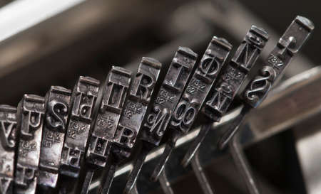 Antique manual typewriter fragment, closeup shot