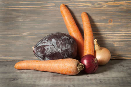 Still life with vegetables on a timber backgroundの写真素材