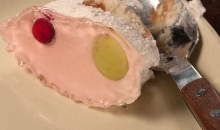 Curd-cream dessert witt fruit, close up shot