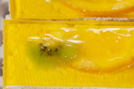 Angel cake with fruit, close up shot