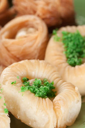 Baklava with peanut, close up shot, local focus