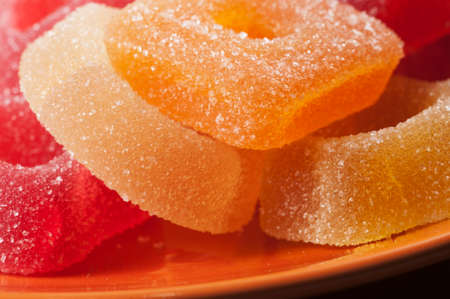 Marmalade rings on a plate, close up shot, local focusの写真素材