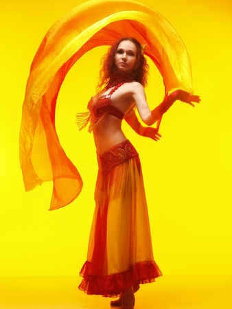 East dances on yellow の写真素材