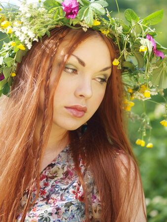 Girl in herbal crownの写真素材