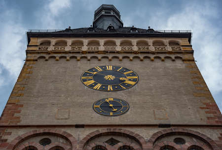 Clock tower in Germany on a cloudy dayの写真素材