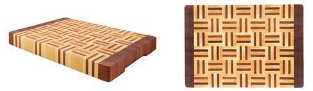Wooden butcher chopping block of various foreshortenings isolated over white background. Empty cutting board for the kitchen. Premium qualityの写真素材