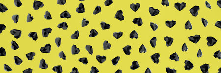 Many small low poly black hearts over yellow background. 3d illustration. 3d renderingの写真素材