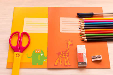 Various school accessories on the Desk . Back to school . School concept .の写真素材