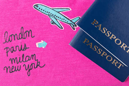 Blue passports on the table . Tourism concept.