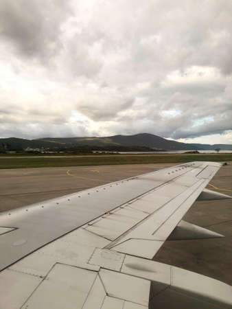 Airplane wing. The view from the window