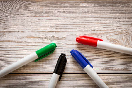 Several colored markers on a light background. Selective focus.の写真素材