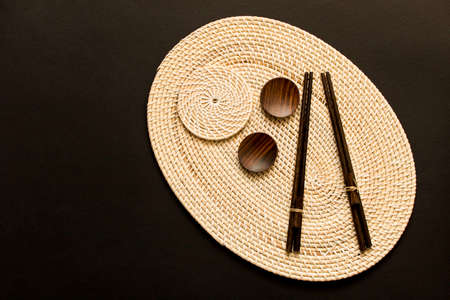 Accessories for sushi on a dark backgroundの写真素材