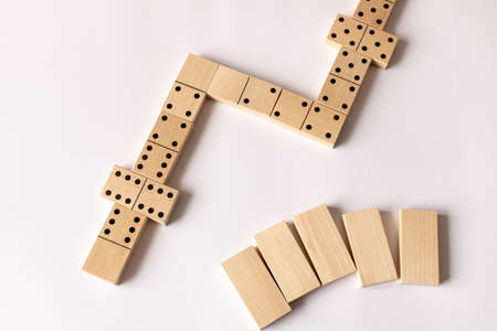 A game of dominoes on a light background. Close-up. Selective focus.の写真素材