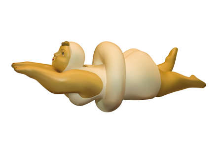 Illustration figure of woman learns to swim over white のイラスト素材