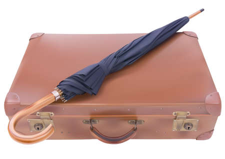 Vintage suitcase and umbrella over white backgroundのイラスト素材