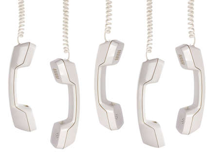 Illustration of Hanging Phone Receivers on White Background の写真素材