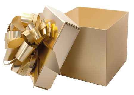 Golden gift box over white background