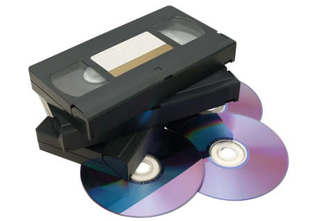 Illustration of VHS tape and DVD  isolated on a white backgroundのイラスト素材