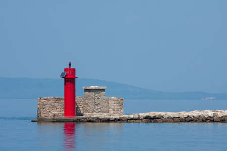 lighthouse at port entrance Adriatic sea, Croatiaの写真素材