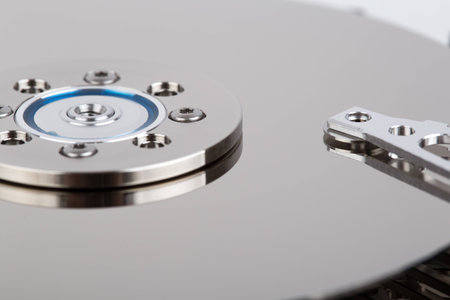 inside of hard drive close-up