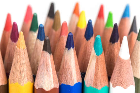 Assortment of colored pencils over white backgroundの写真素材