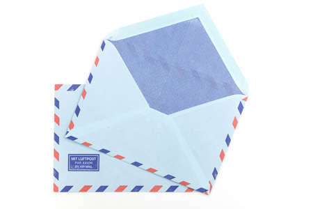 Two vintage air mail envelopes over white backgroundの写真素材