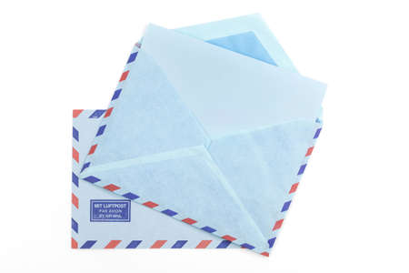 Two vintage air mail envelopes over white backgroundの写真素材