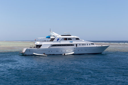 pleasure yacht in the Red sea. July 01, 2015 in Port Ghalib, Egyptのeditorial素材
