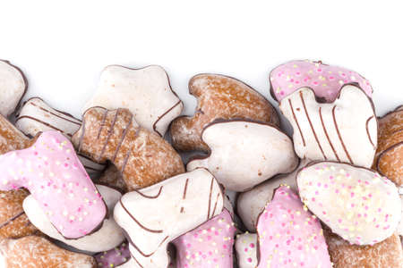 lot of Christmas gingerbreads on a white backgroundの写真素材