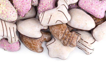 lot of Christmas gingerbreads on a white backgroundの写真素材