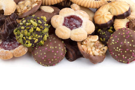 Assorted christmas cookies on the white backgroundの写真素材