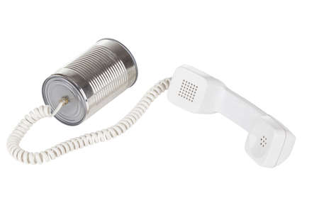 communication options with tin can over white backgroundの写真素材