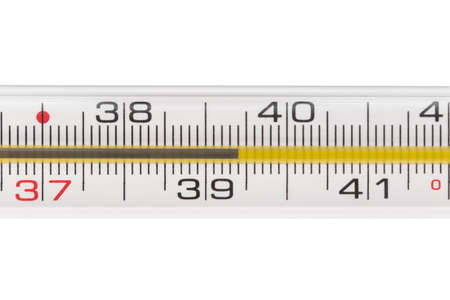 quicksilver Thermometer on a white background close-upの写真素材