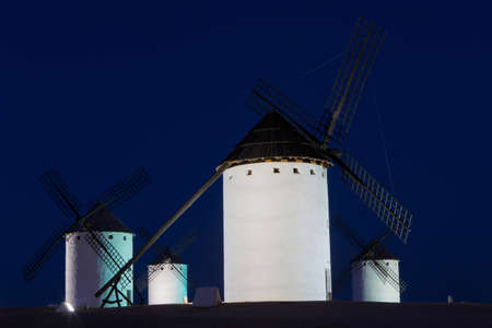 Windmill near Alcazar de San Juan at evening, Castile region, Spain,の写真素材