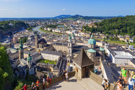 Panorama of the historic city of Salzburg, August 9, 2017 in Salzburg, Austriaのeditorial素材