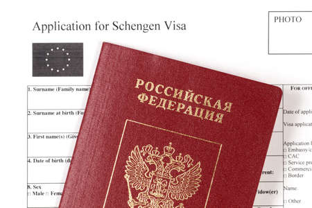 Russian travel passport and application for a Schengen visa close upの写真素材