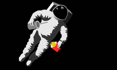 astronaut in space with fast food in his handのイラスト素材