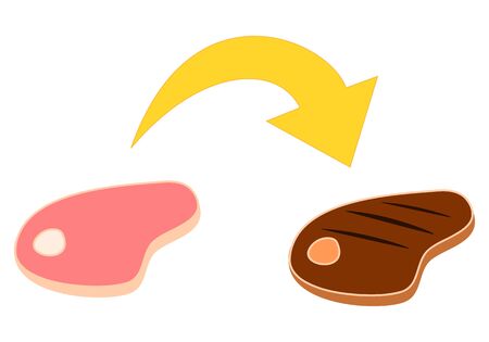 fresh meat before and after roastingのイラスト素材