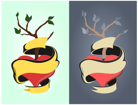 love heart and sprout branches with leavesのイラスト素材