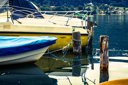 retro marina by a lake in austriaの写真素材